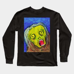 Hand drawn of a Halloween ghoul ghost screaming and terrified by fear. Long Sleeve T-Shirt